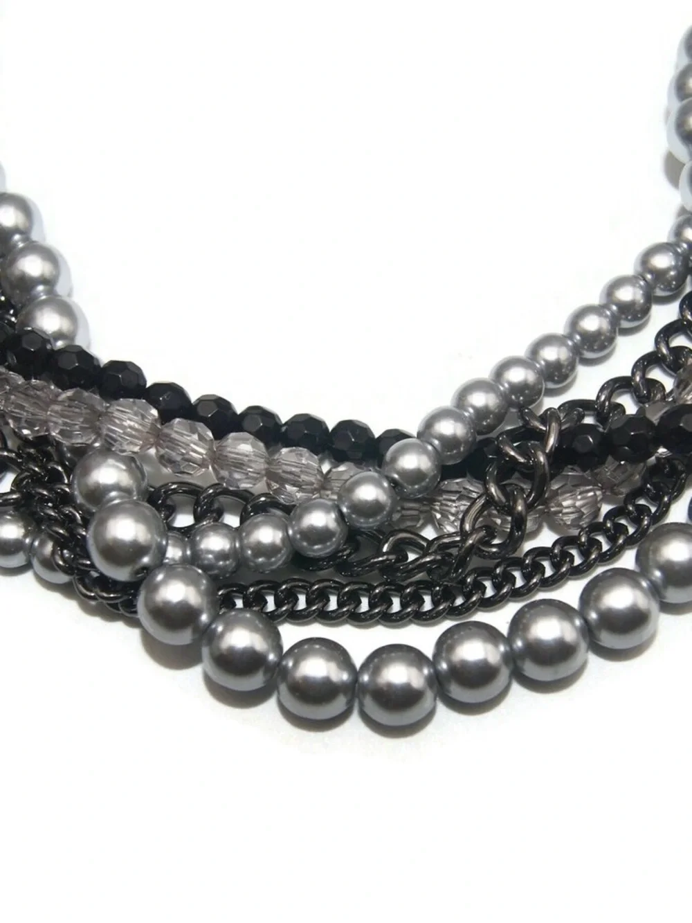 Premier Designs Multi-Strand Silver/Black & Pearl Necklace & Bracelet Set